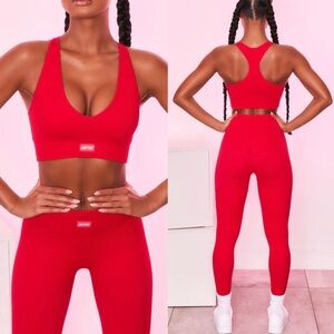 2pc Red Bo&Tee SET Ribbed Activewear fitness gym leggings bra crop top Bo andTee